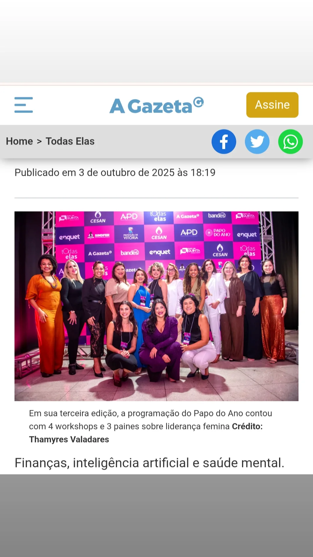 Papo do Ano , A Gazeta · Todas Elas